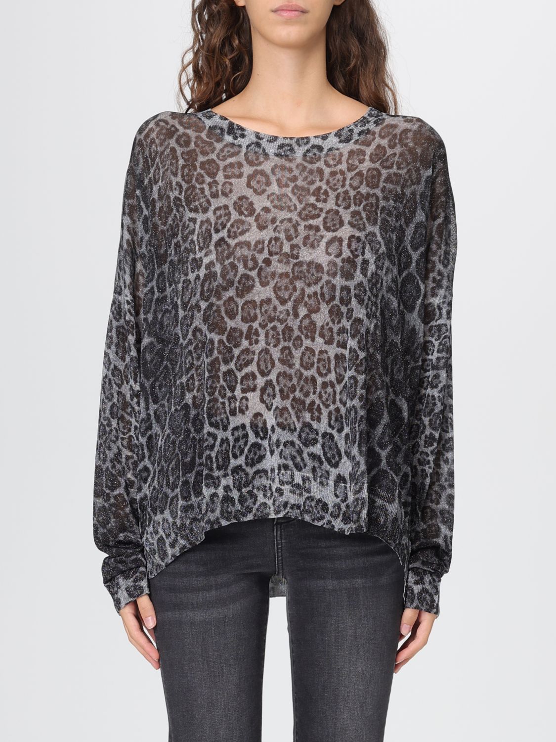 Liu •jo All-over Leopard Print Gray Sweater In Black