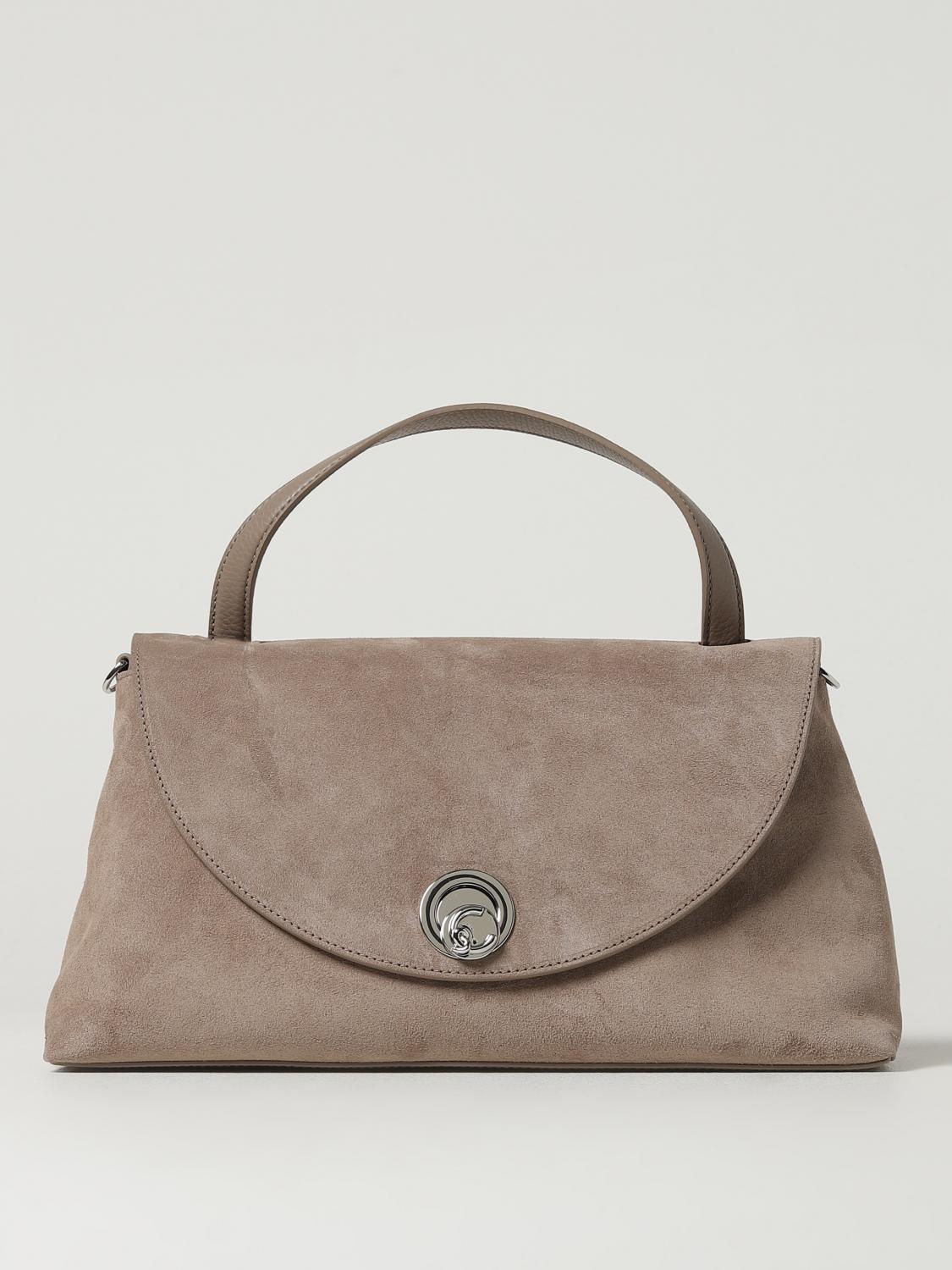 Coccinelle Structured Suede Handbag With Adjustable Strap In Sand