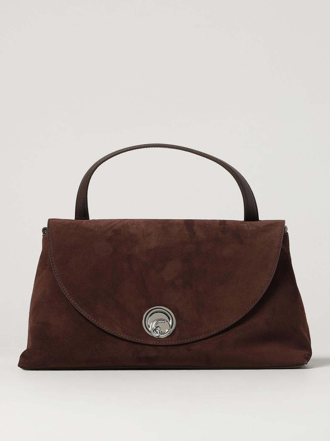 Coccinelle Suede Leather Shoulder Bag With Top Handle In Brown