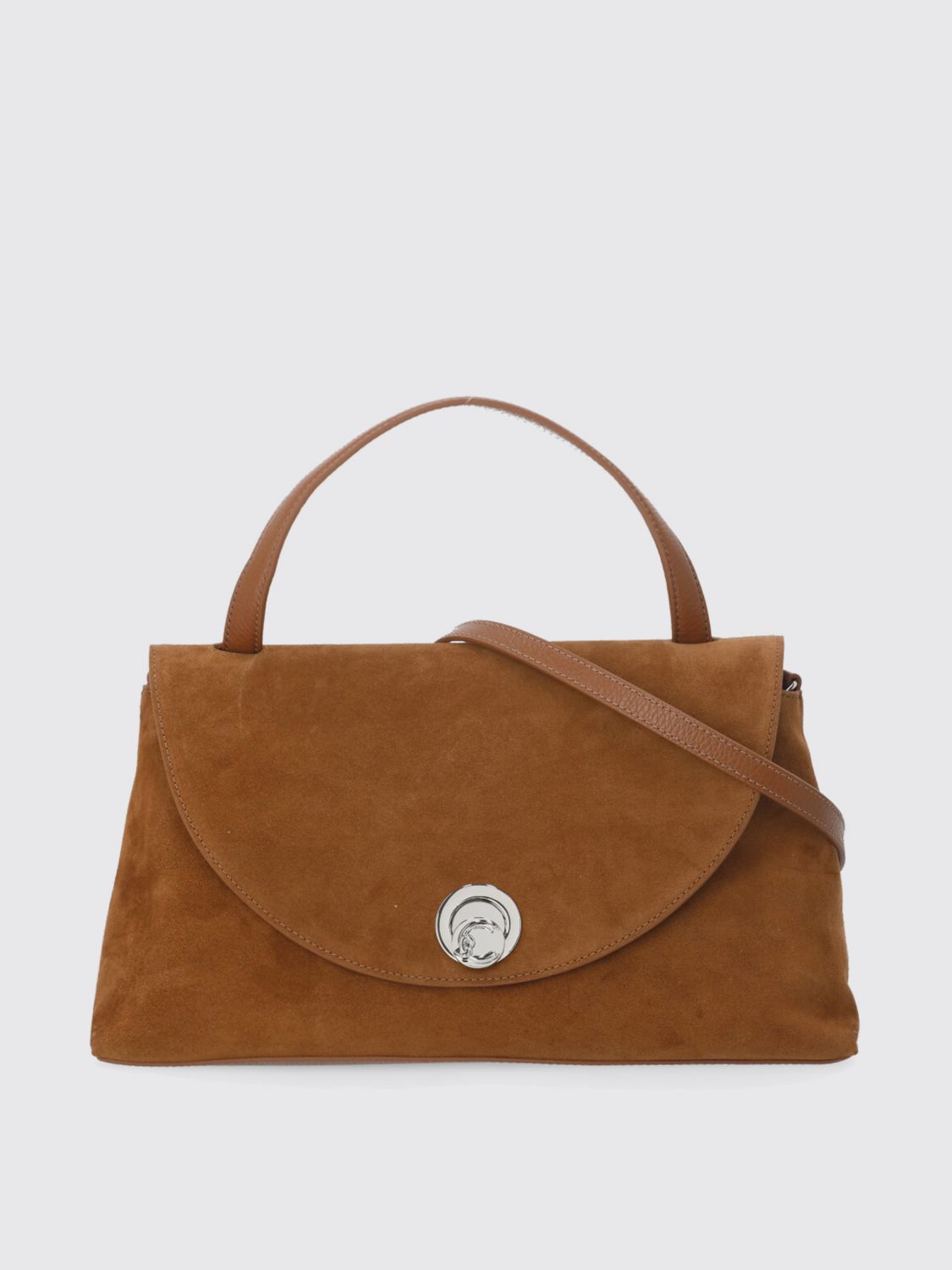 Coccinelle Suede Leather Shoulder Bag With Top Handle In Brown