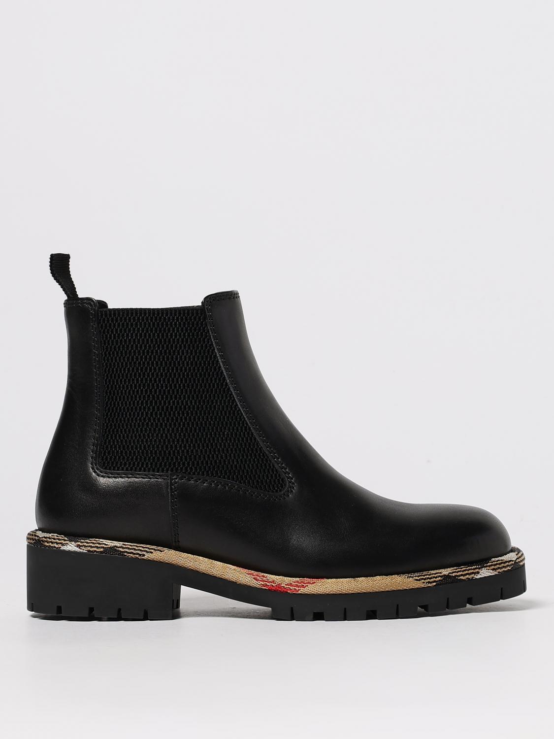 Burberry Smooth Leather Boots With Mesh Side Panels And Textured Detailing In Black