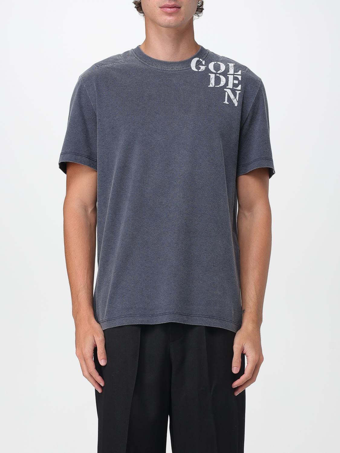 Golden Goose Dark Blue Cotton T-shirt With Contrasting Logo In Blue