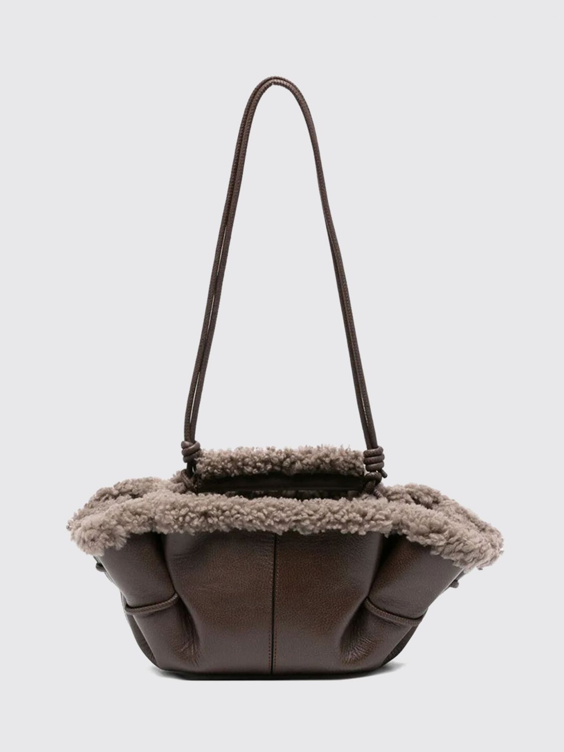 Hereu Mini Leather Handbag Shearling Trim In Brown