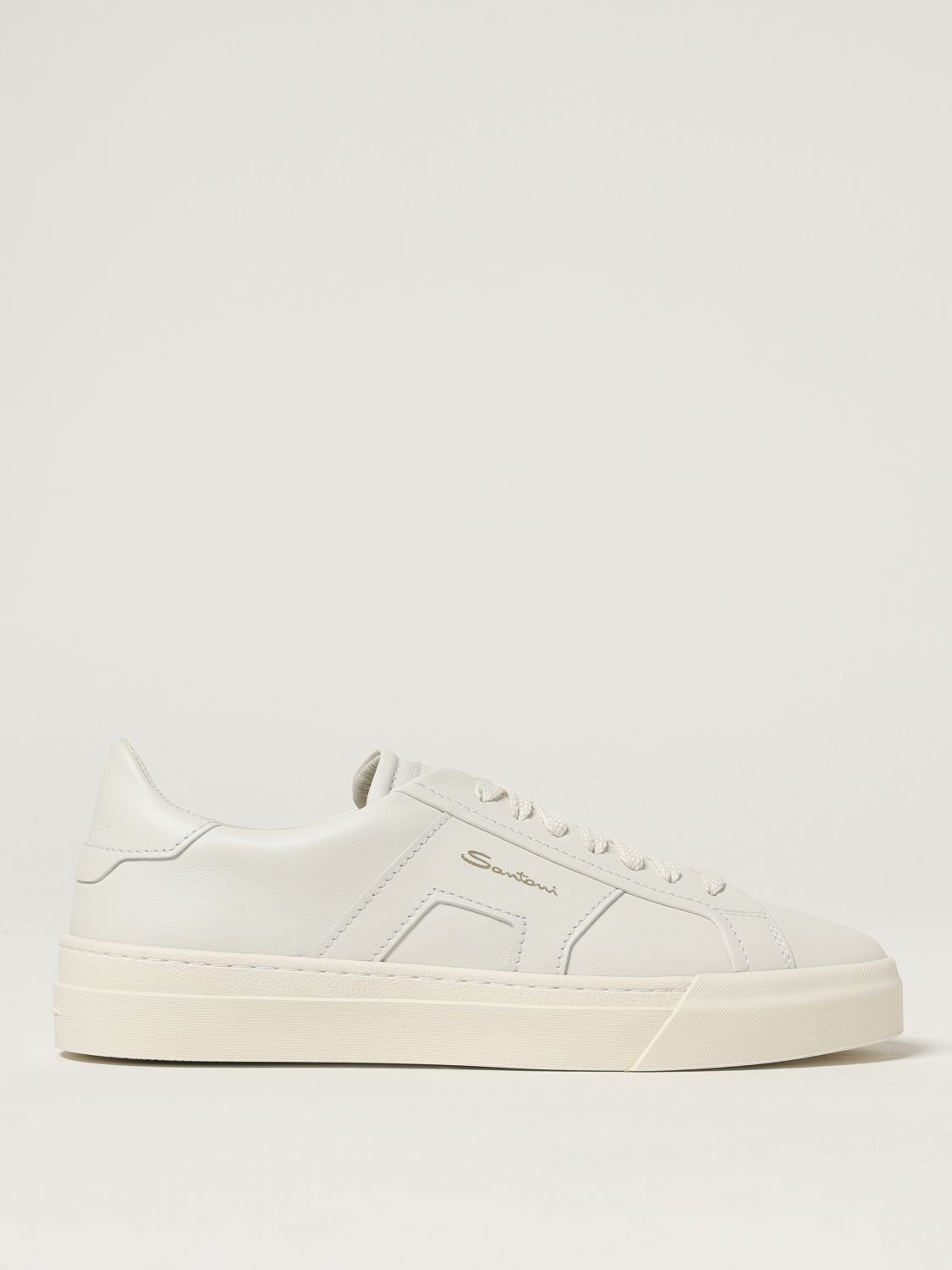 Santoni Leather Sneakers With Double Buckle-inspired Sides In White