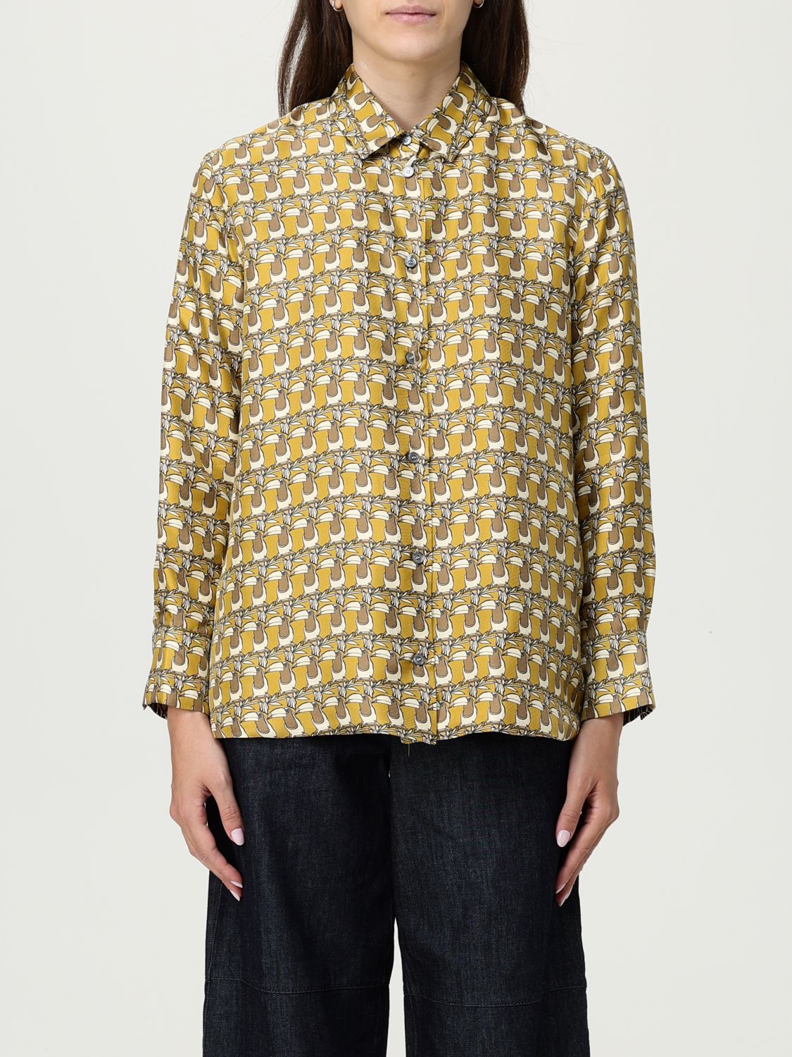Max Mara Double-sided Printed Silk Shirt In Brown