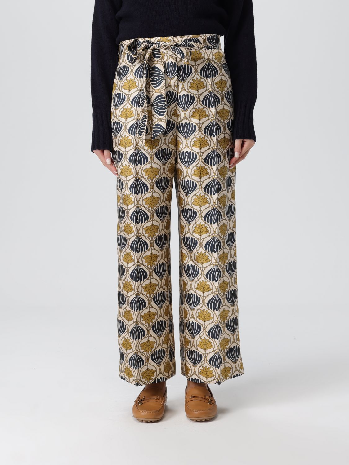 Max Mara Silk Printed Wide-leg Trousers In Neutral