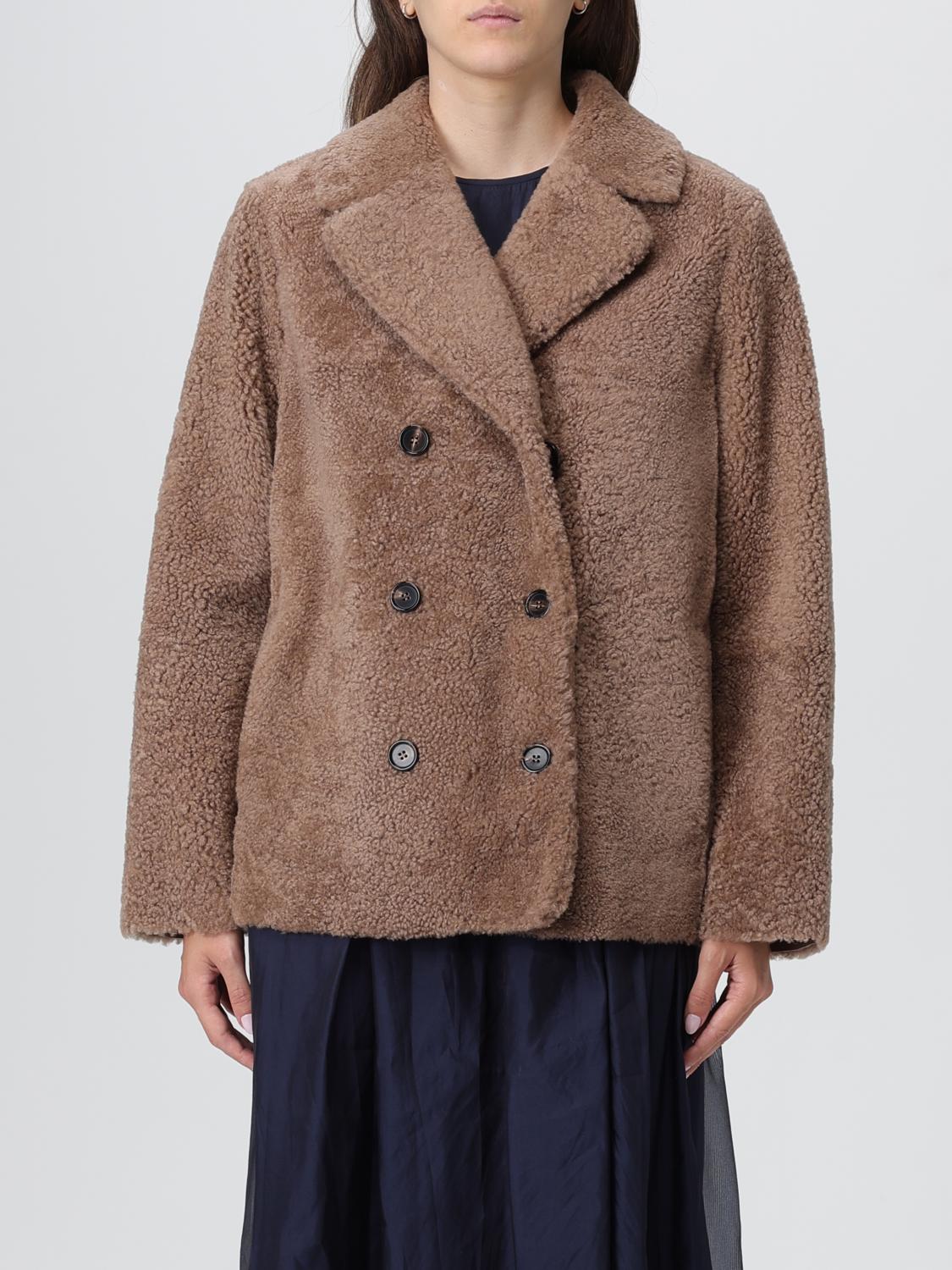 Max Mara Fur Coats Woman Color Beige In Brown