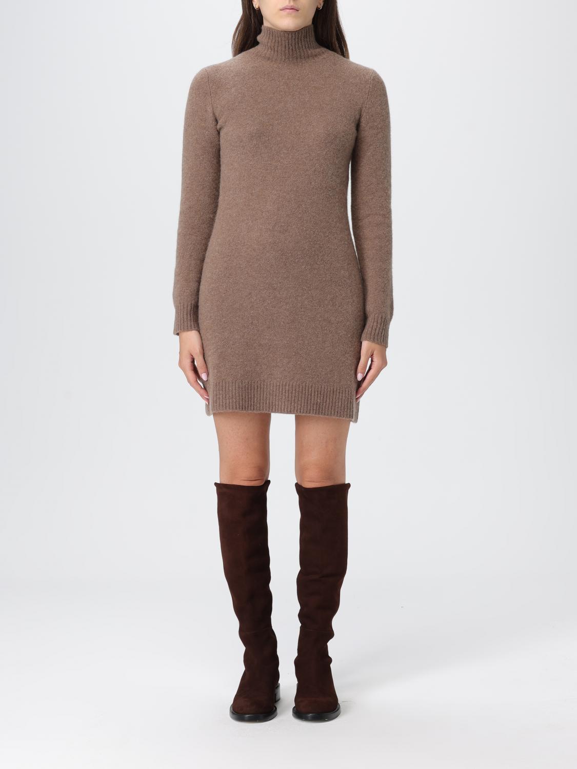 Max Mara Roll-neck Knitted Dress In Brown