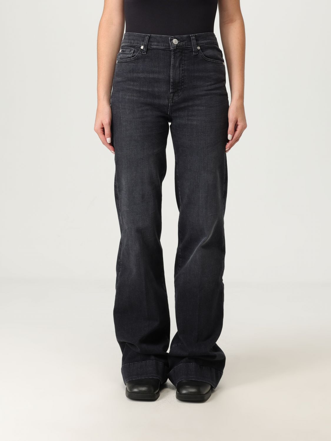 7 For All Mankind Jeans Woman Color Black In Gray