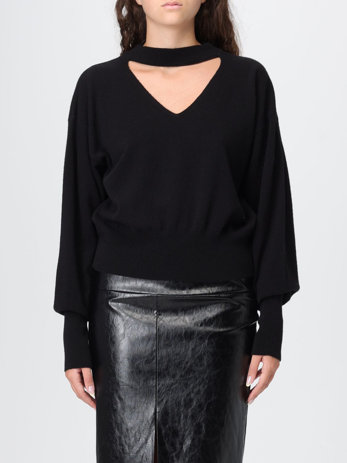 Federica Tosi Black V-neck Sweater With Cut-out Detail On The Back In Wool And Cashmere Blend Woman In Black