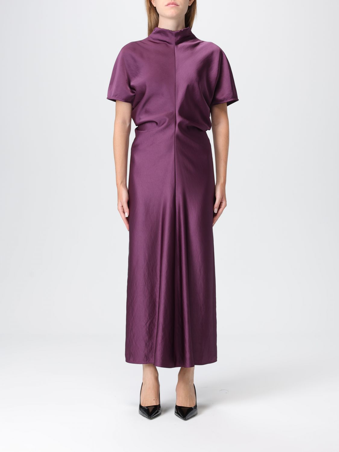 Federica Tosi Eggplant Long Dress With High Neck In Purple