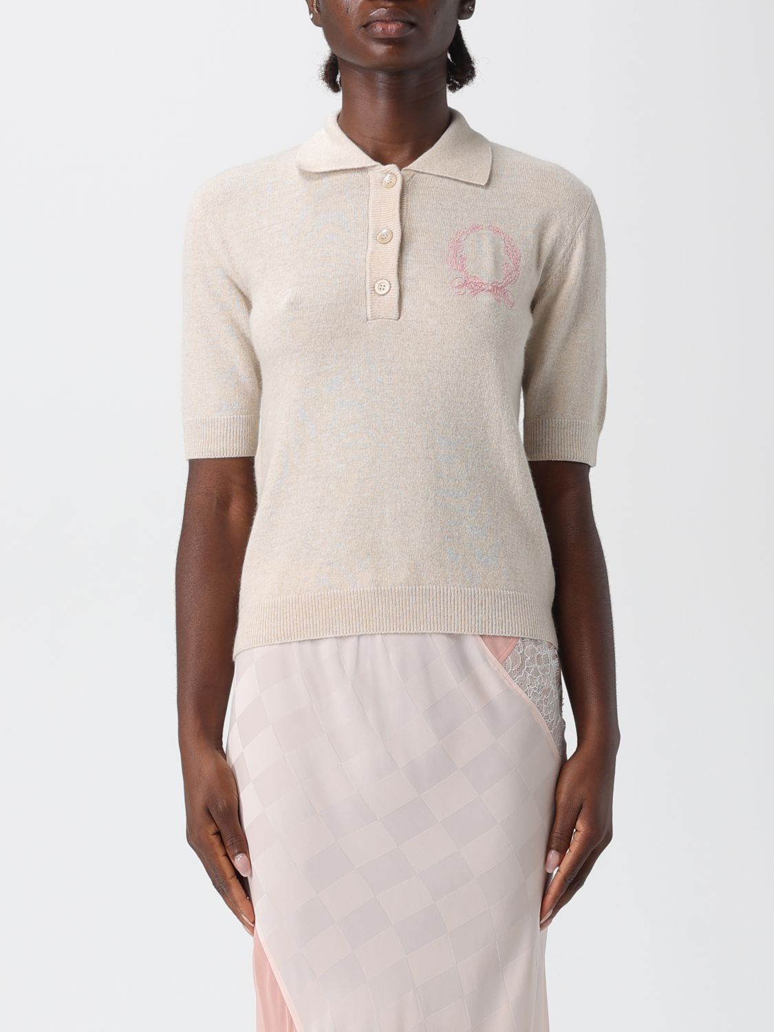 Moschino Knitwear Polo Collar Short Sleeves Ribbed Hem In Neutral