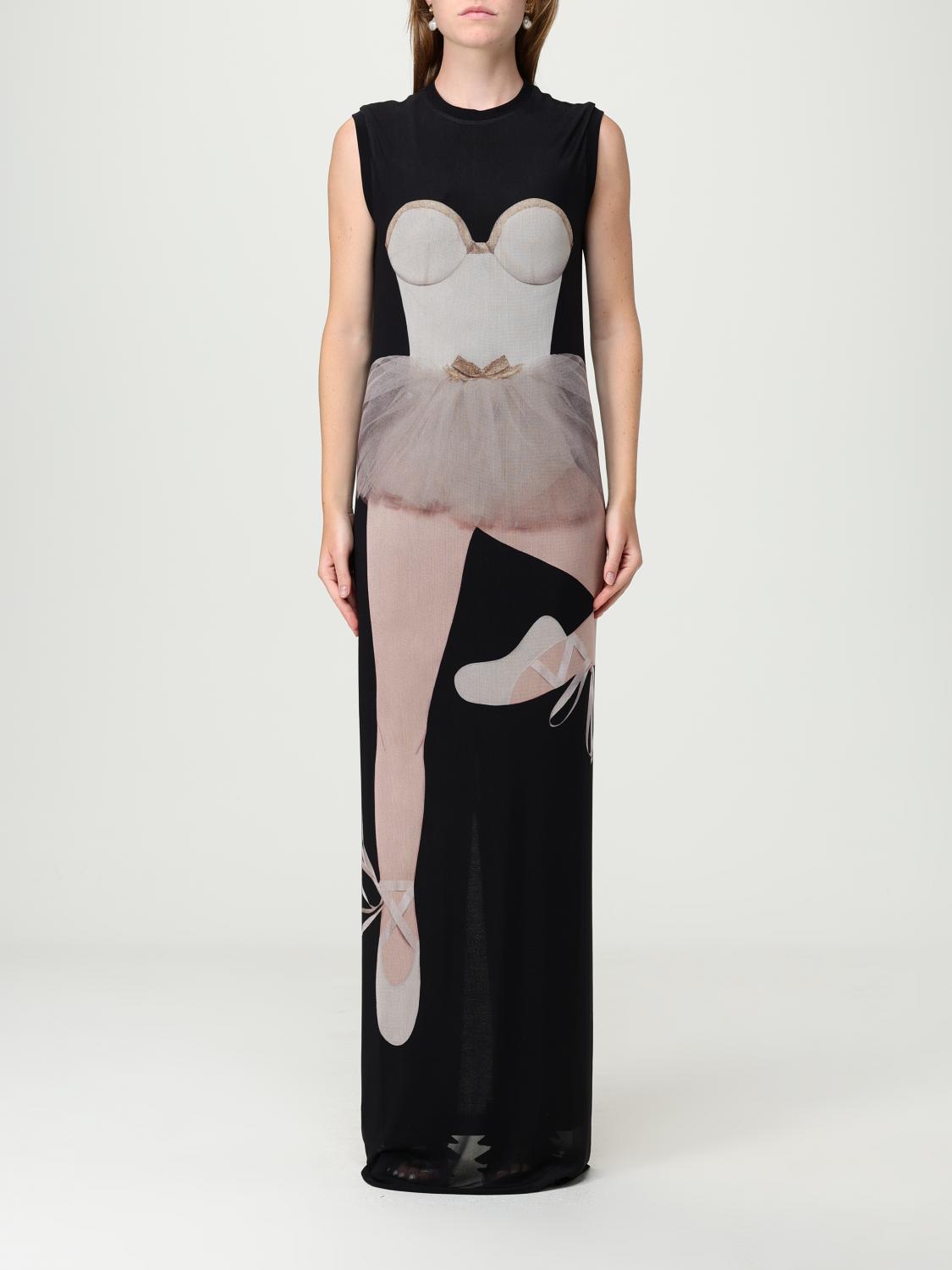 Moschino Ballerina Print Maxi Tulle Dress In Black