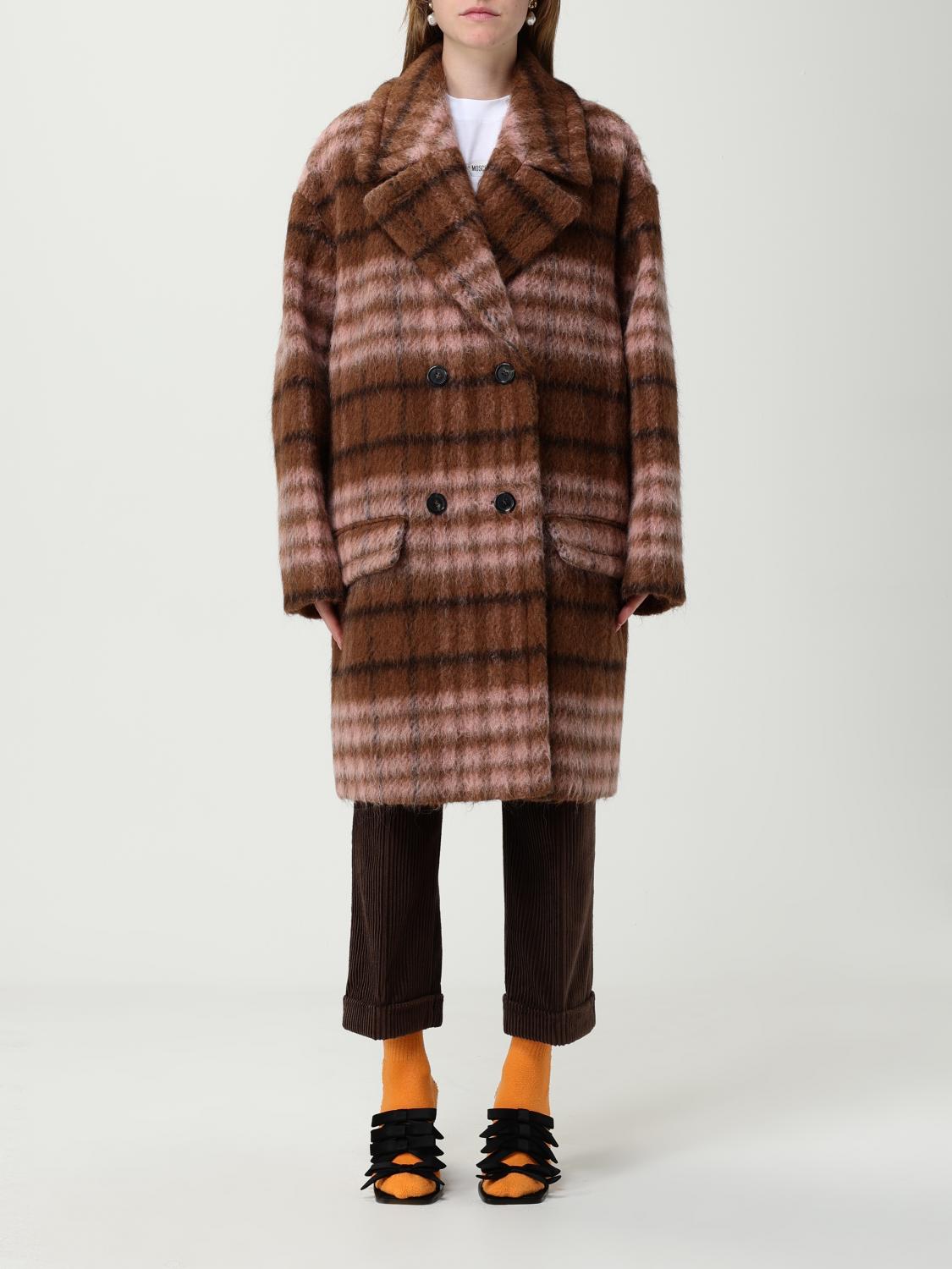Moschino Plaid Double-breasted Coat Notched Lapels In Multi