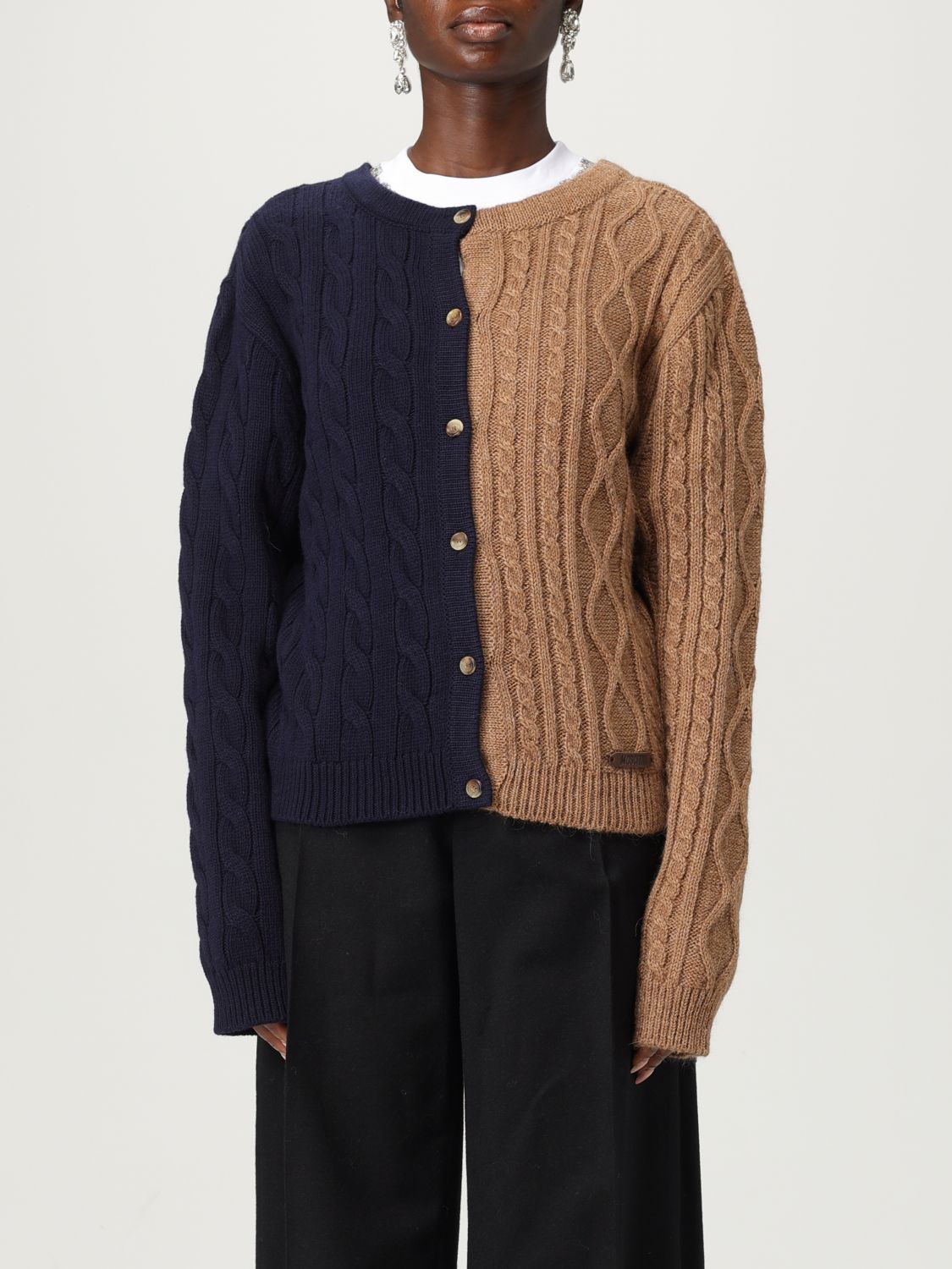 Moschino Cable Knit Long Sleeve V Back Sweater In Multi