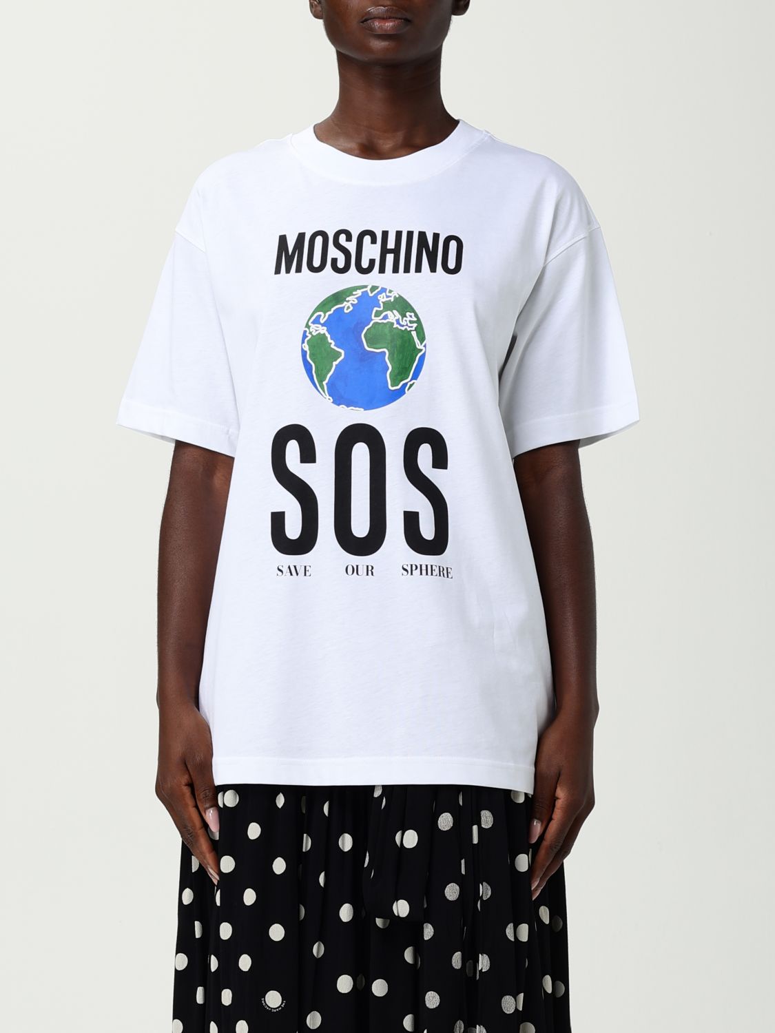 Moschino Graphic Print Crew Neck Short Sleeves Top In White