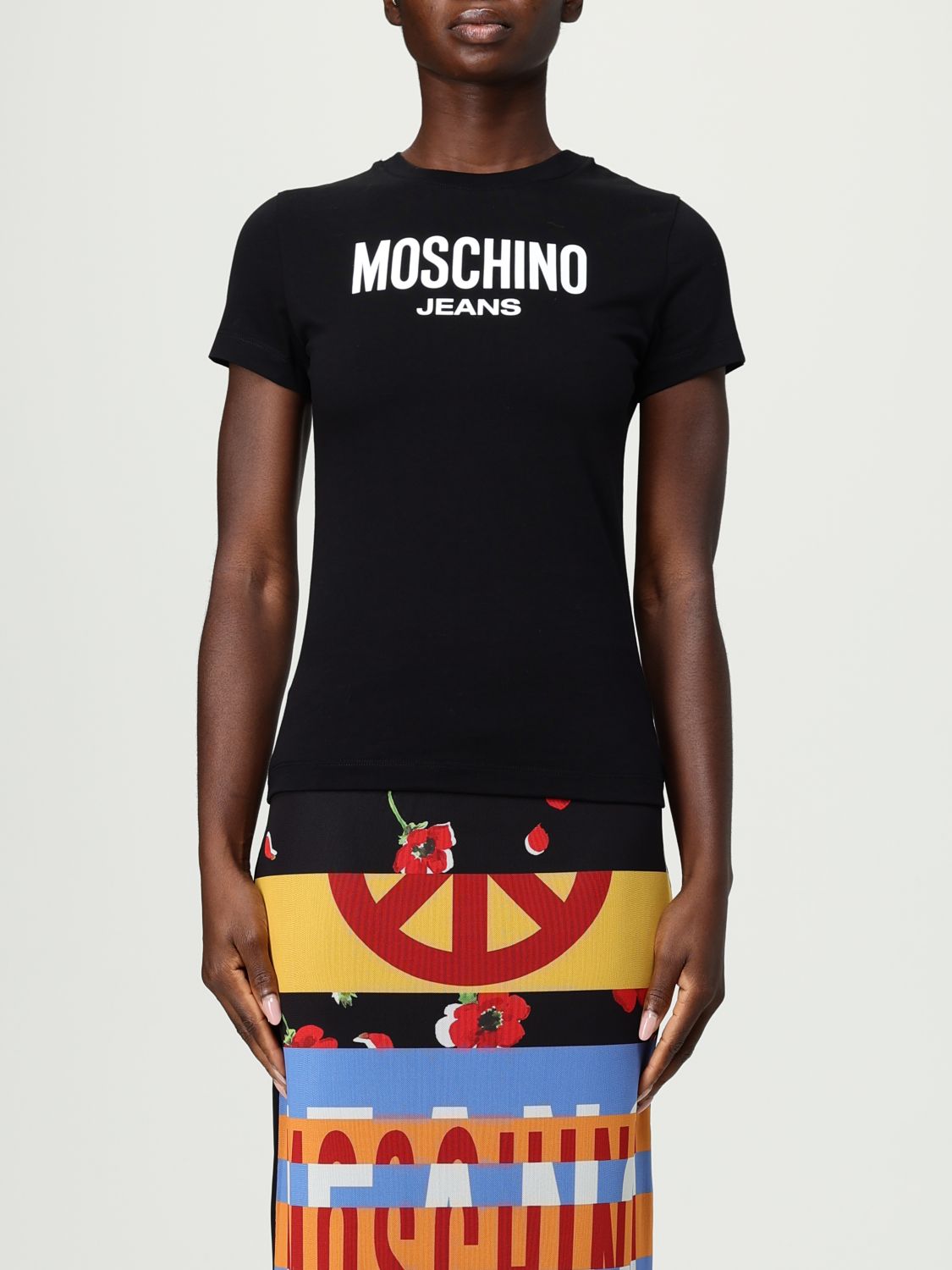 Moschino Crew Neck Slim Fit Short Sleeves Top In Black
