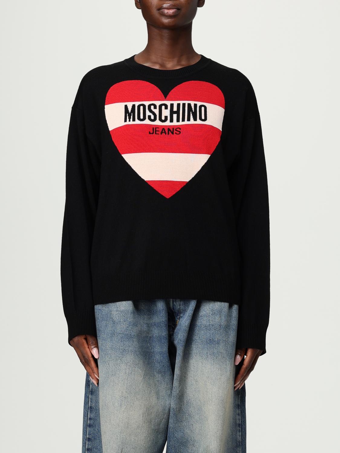 Moschino Heart Graphic Knit Sweater With Crew Neckline In Multi