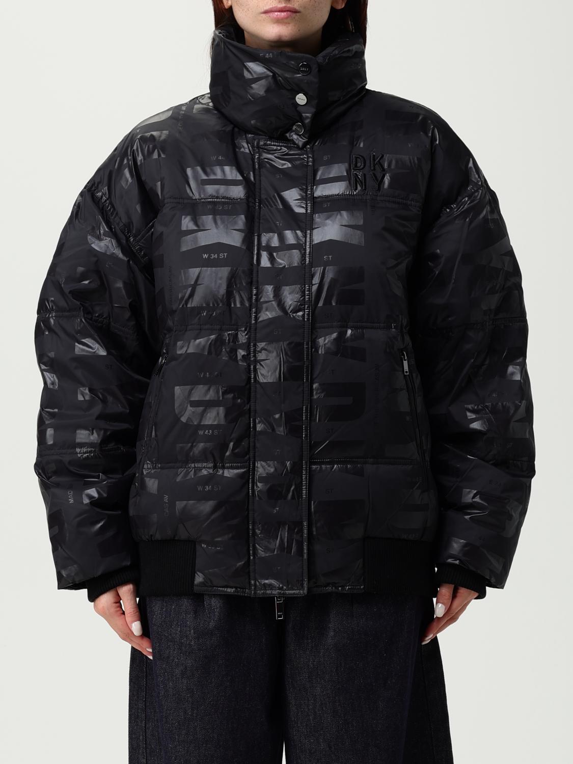 Dkny Down Jacket With Logo Prints In Black In Black