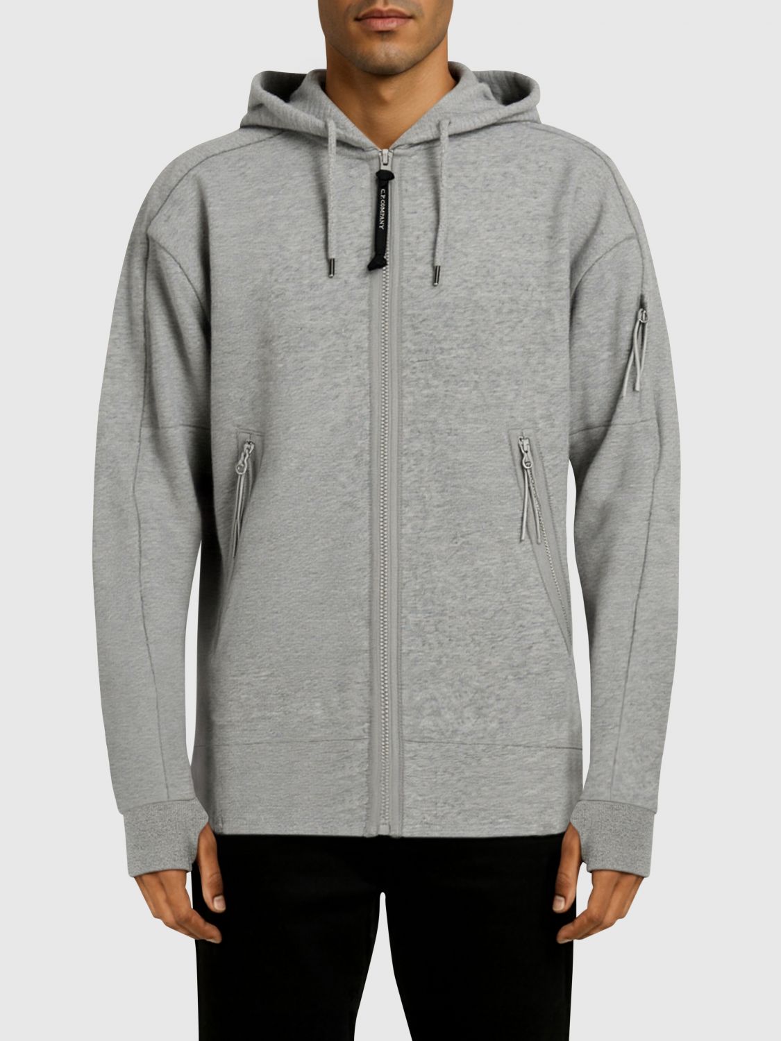 C.p. Company Sweatshirts Hooded Open In Diagonal Raised Fleece In Gray