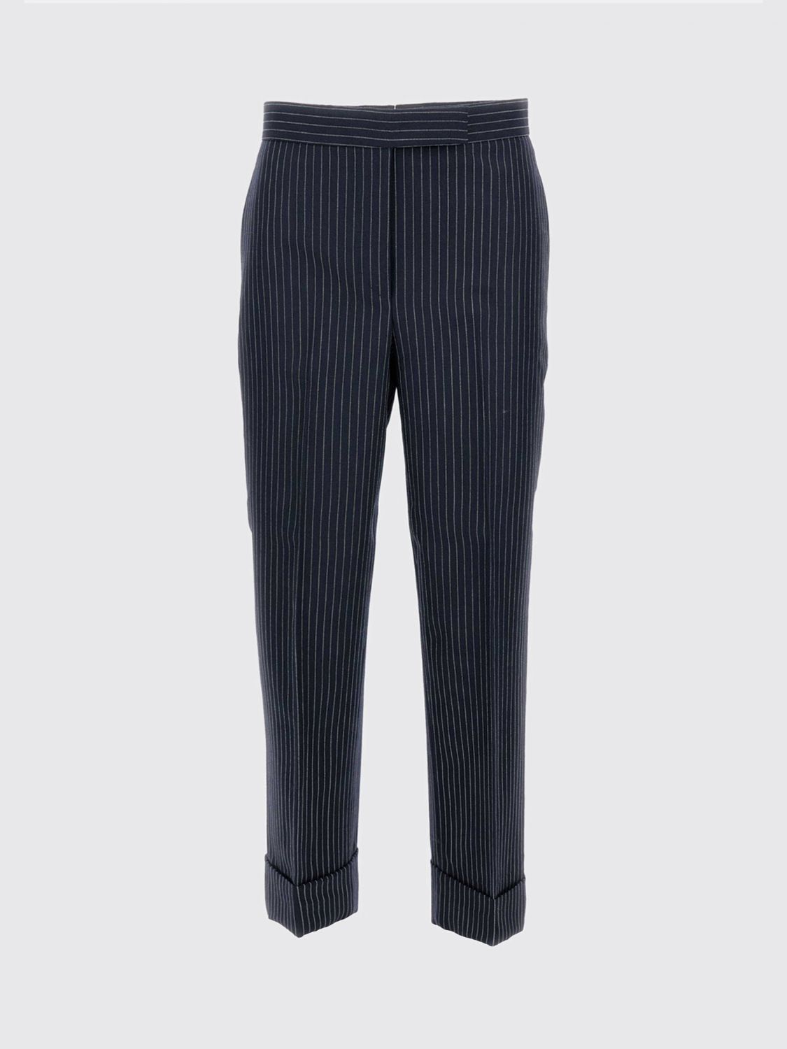 Thom Browne Tailored Pinstripe Trousers With Back Strap In Blue