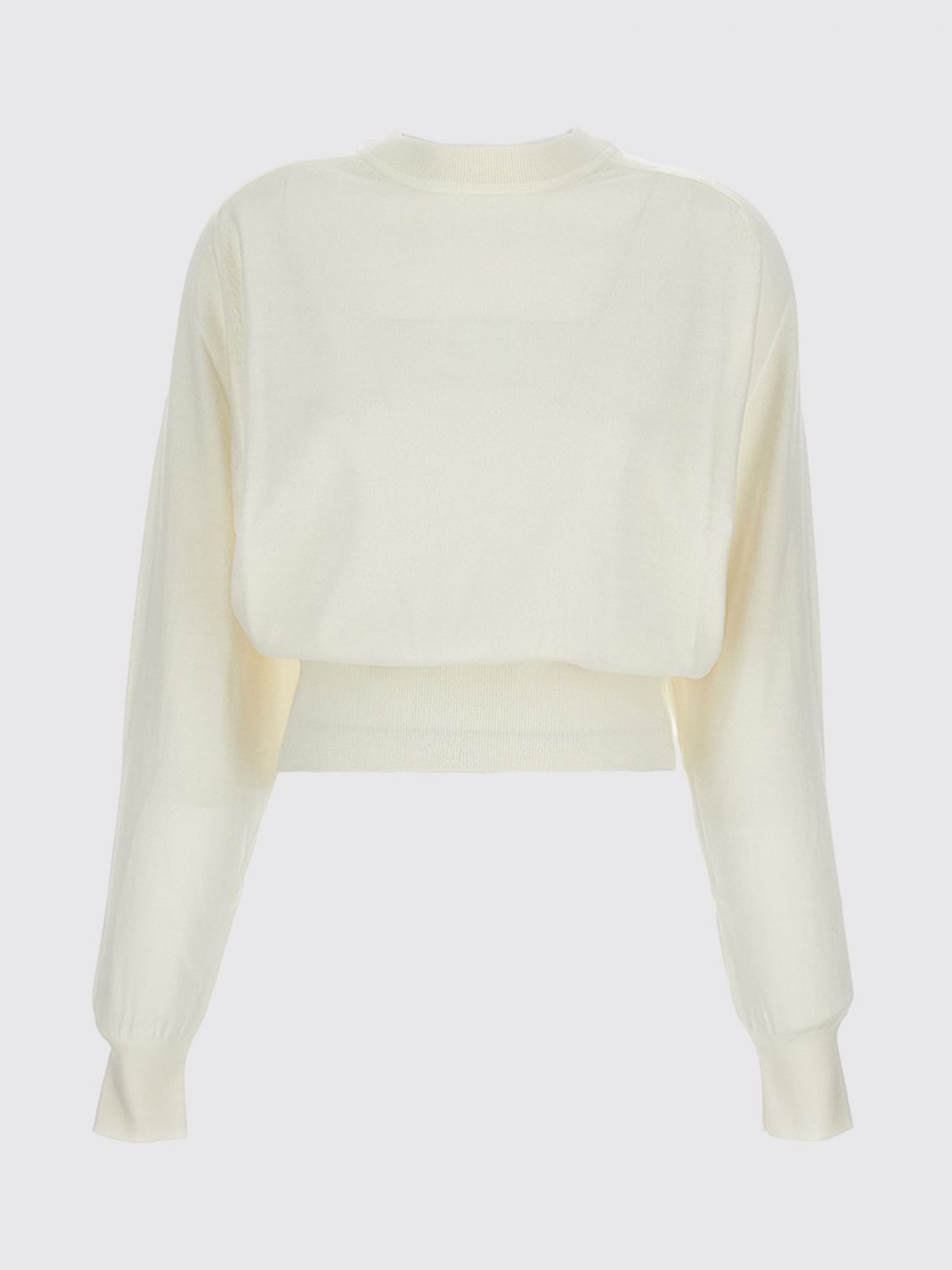 Jacquemus White Crew Neck Sweater With Back Logo In Merino Wool Woman In White