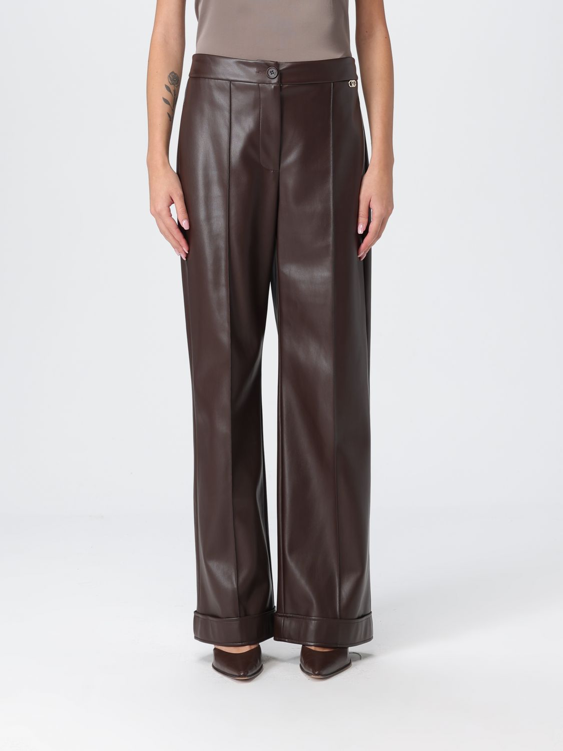 Liu •jo Pleated-cuff Straight-leg Trousers In Brown