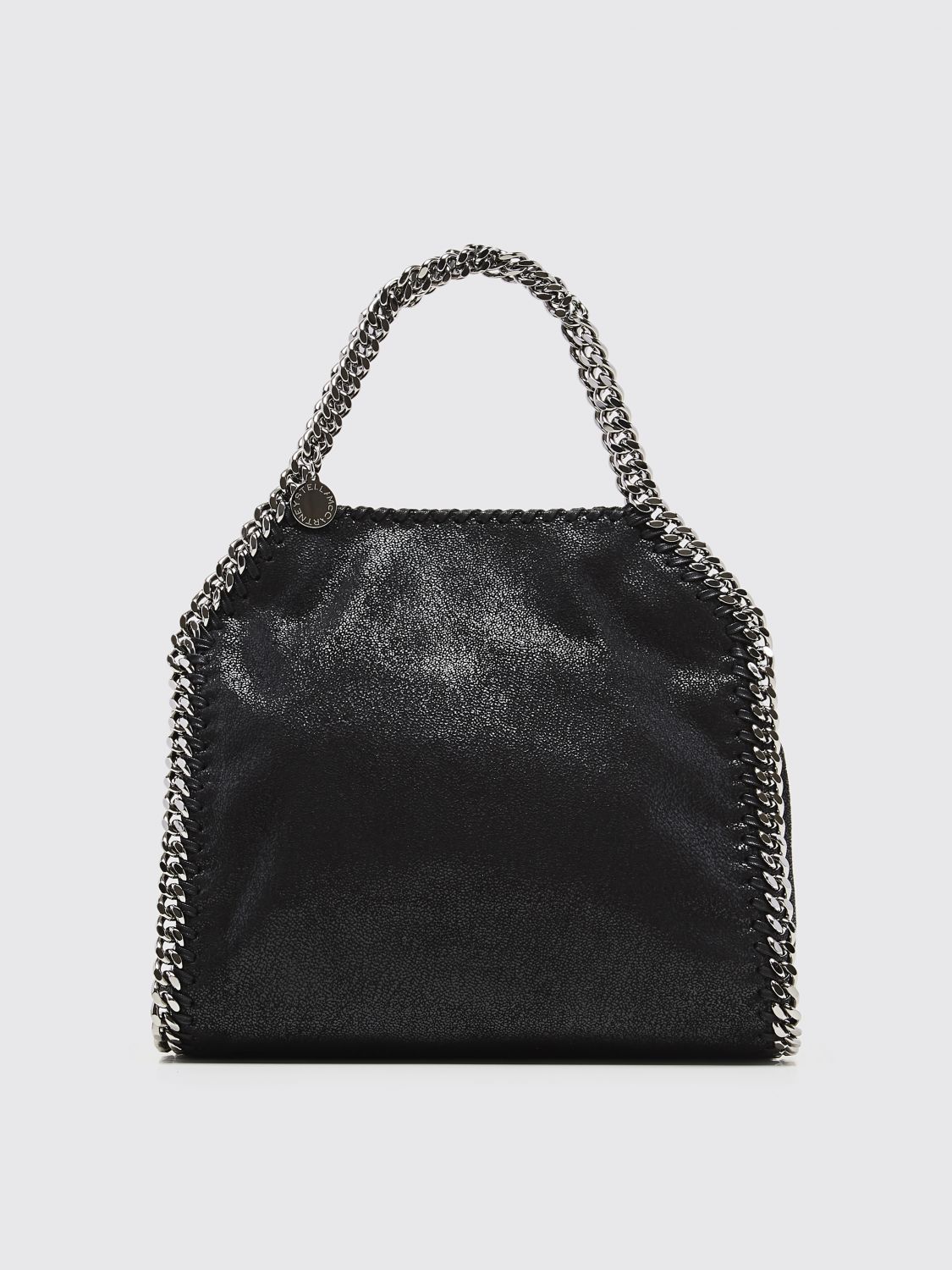 Stella Mccartney Mini Tote With Metal Chain Edging And Detachable Shoulder Strap In Black