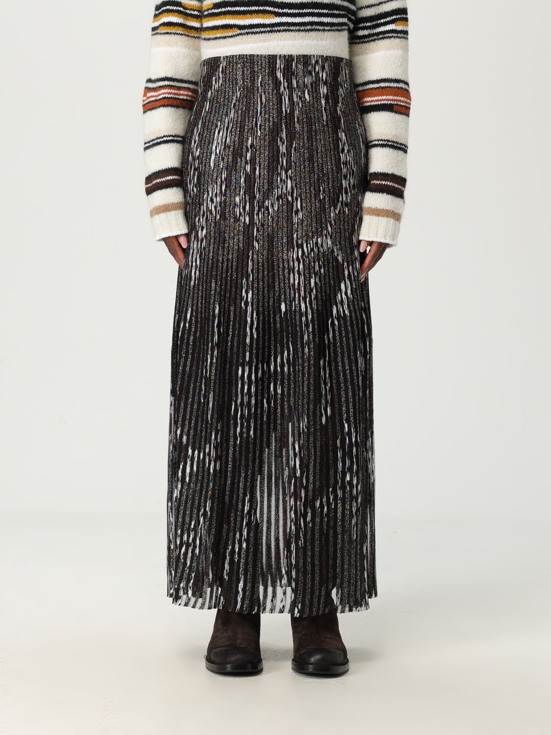 Missoni Patterned-jacquard Metallic-knit Midi Skirt In Brown
