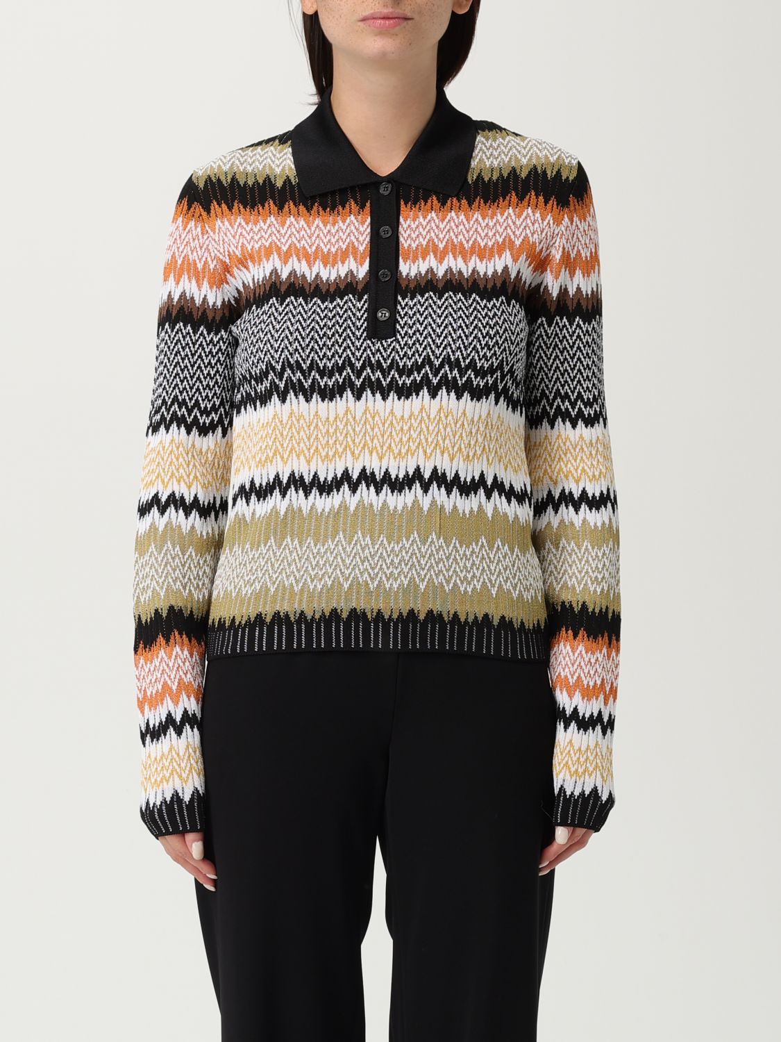 Missoni Striped Crochet-knit Polo Shirt In Black