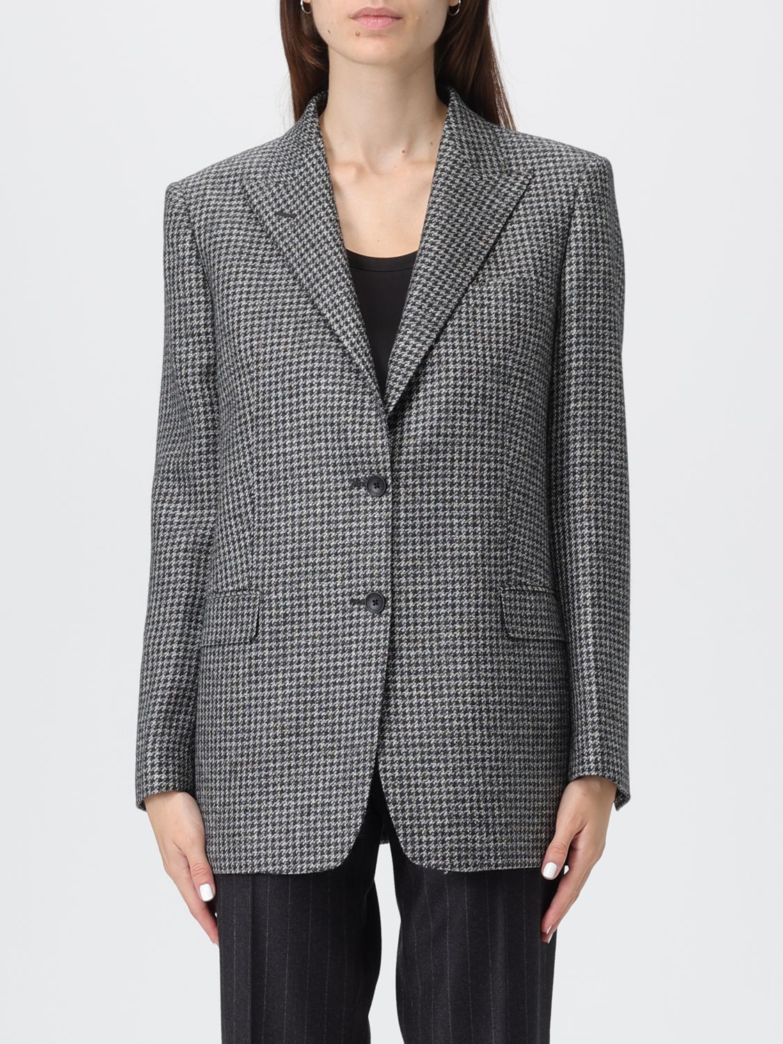 Tagliatore Notch Lapel Wool Jacket With Long Sleeves In Gray
