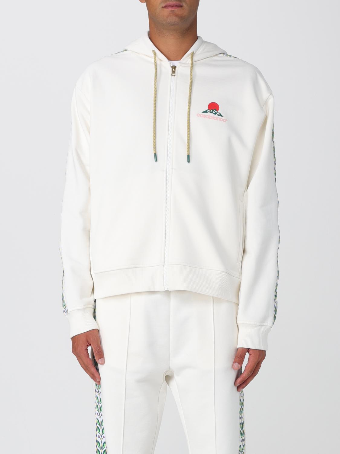 Casablanca Zip-up Hooded Sweatshirt With Patterned Accents In White