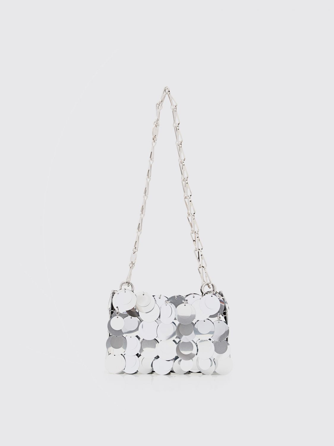 Rabanne Sparkle Nano Paillette-embellished Metallic Faux Leather Shoulder Bag In Silver