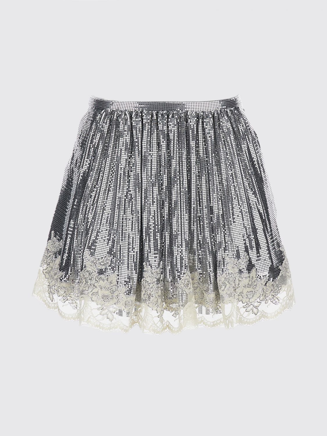 Rabanne Metal Mesh And Lace Skirt In Silver