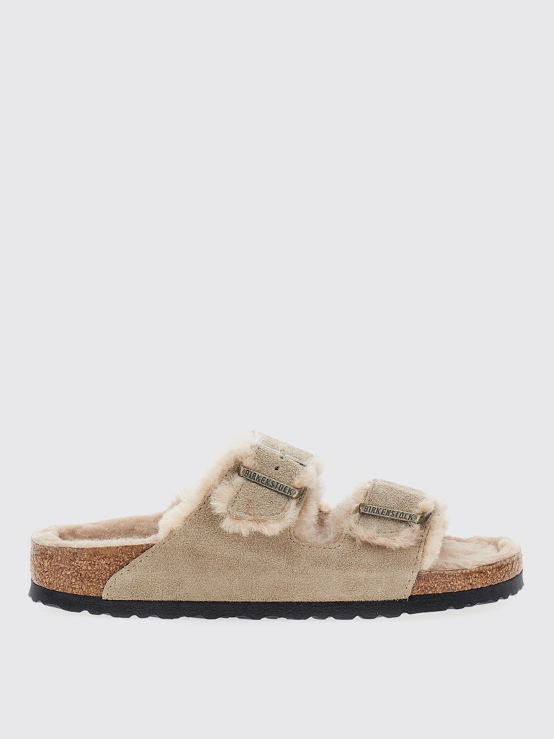 Birkenstock Arizona Genuine Shearling Lined Slide Sandal In Sand