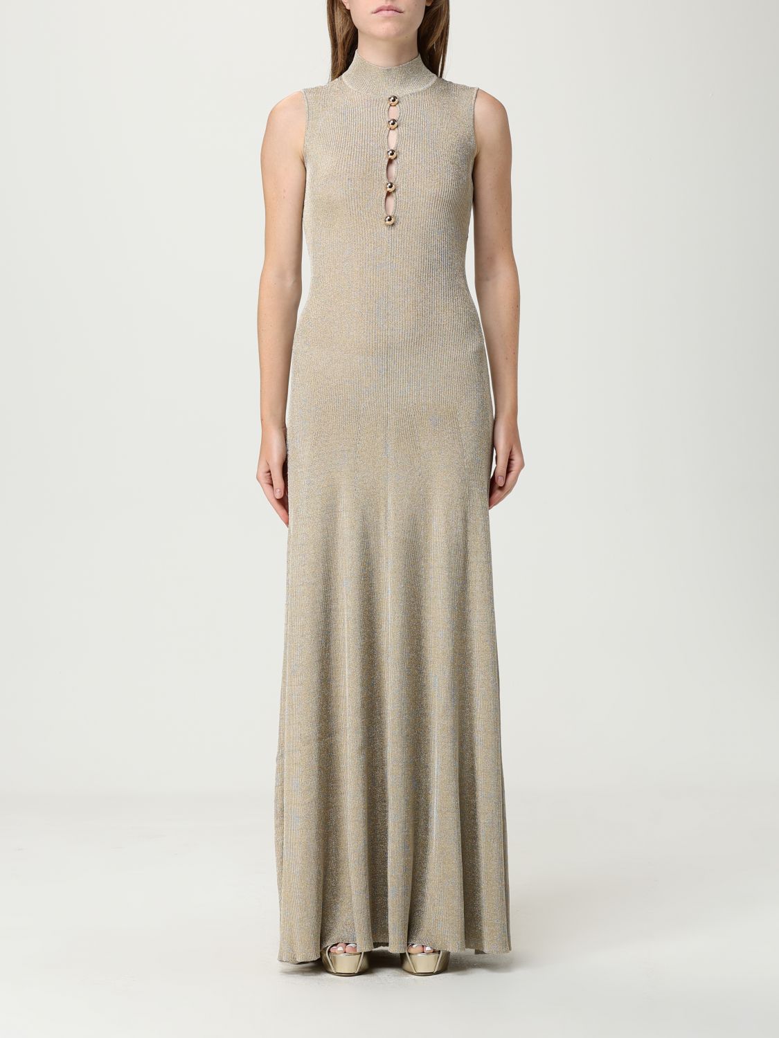Self-portrait Womens Gold Sleeveless Buttoned Lurex Knit Maxi Dress In Neutral
