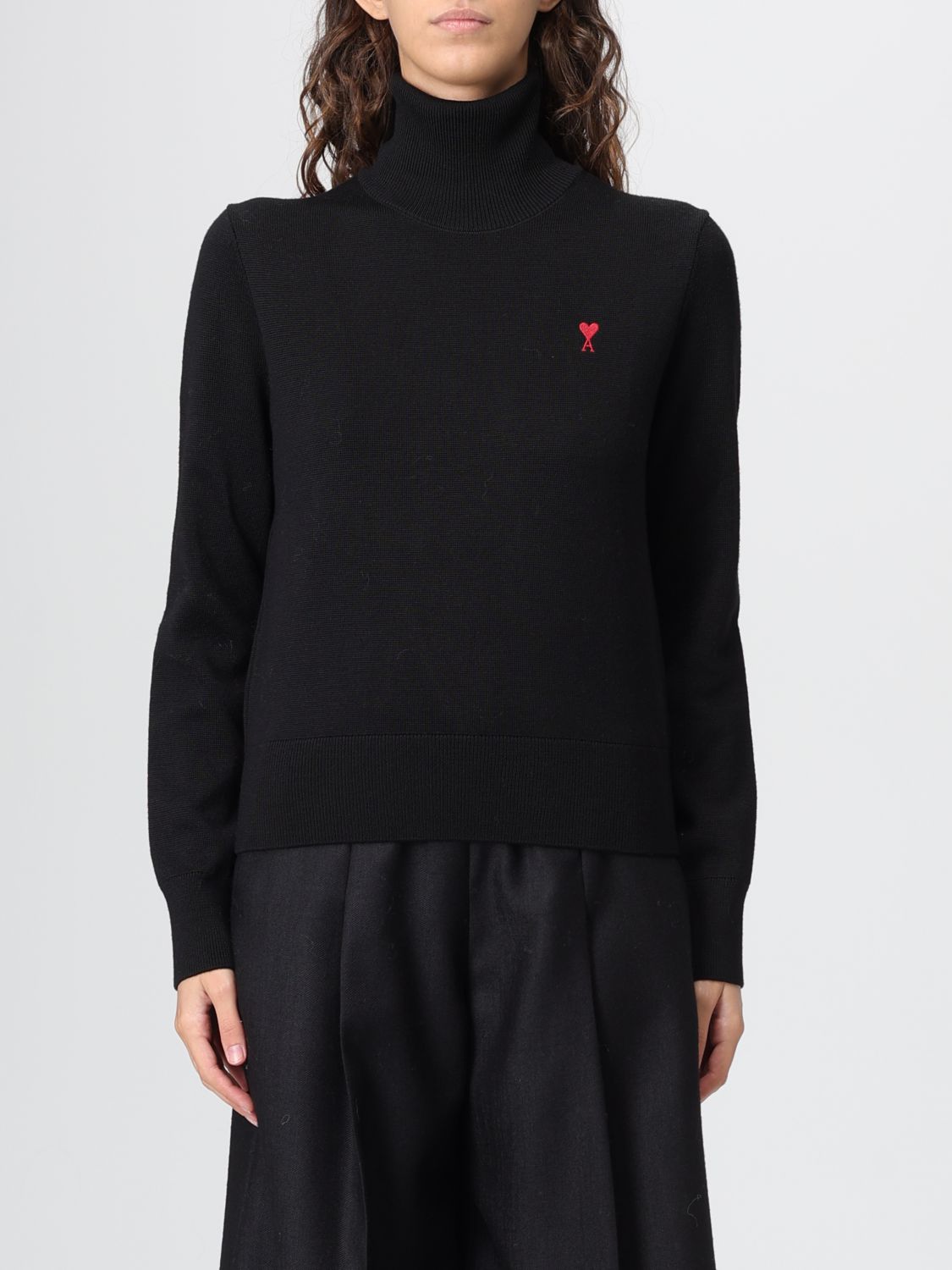 Ami Alexandre Mattiussi Wool Turtleneck Sweater With Ribbed Cuffs And Hem In Black