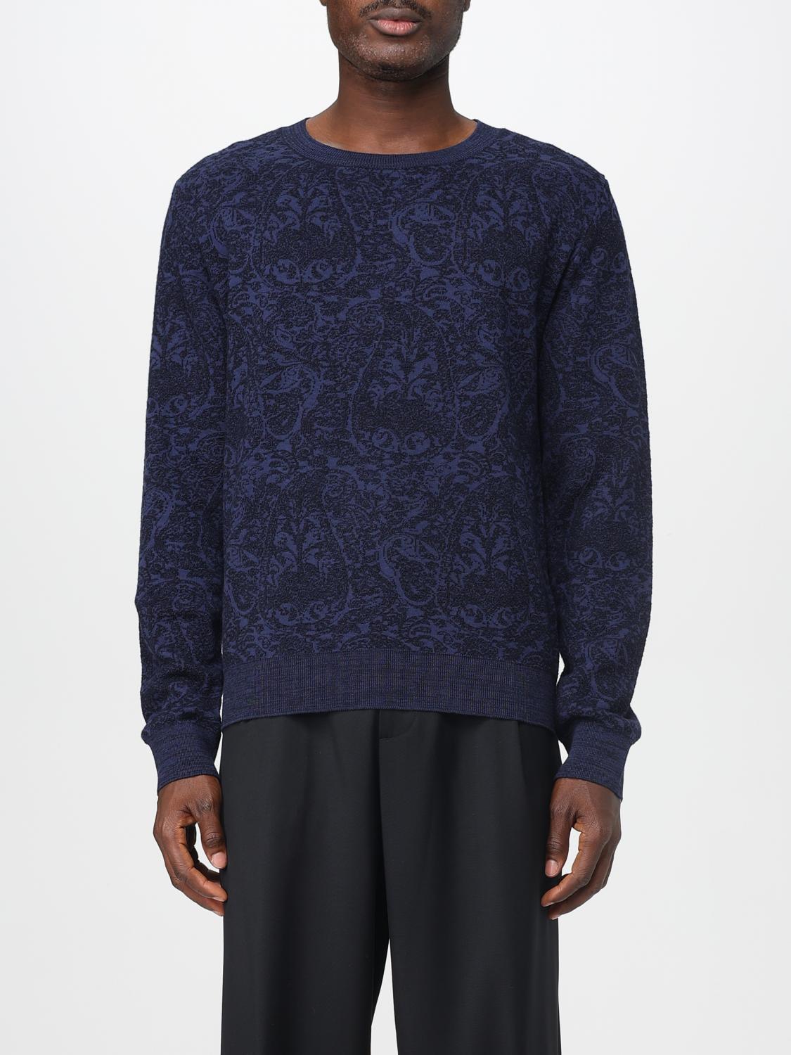 Etro Blue Sweater With Paisley Print In Cotton-wool Blend In Blue