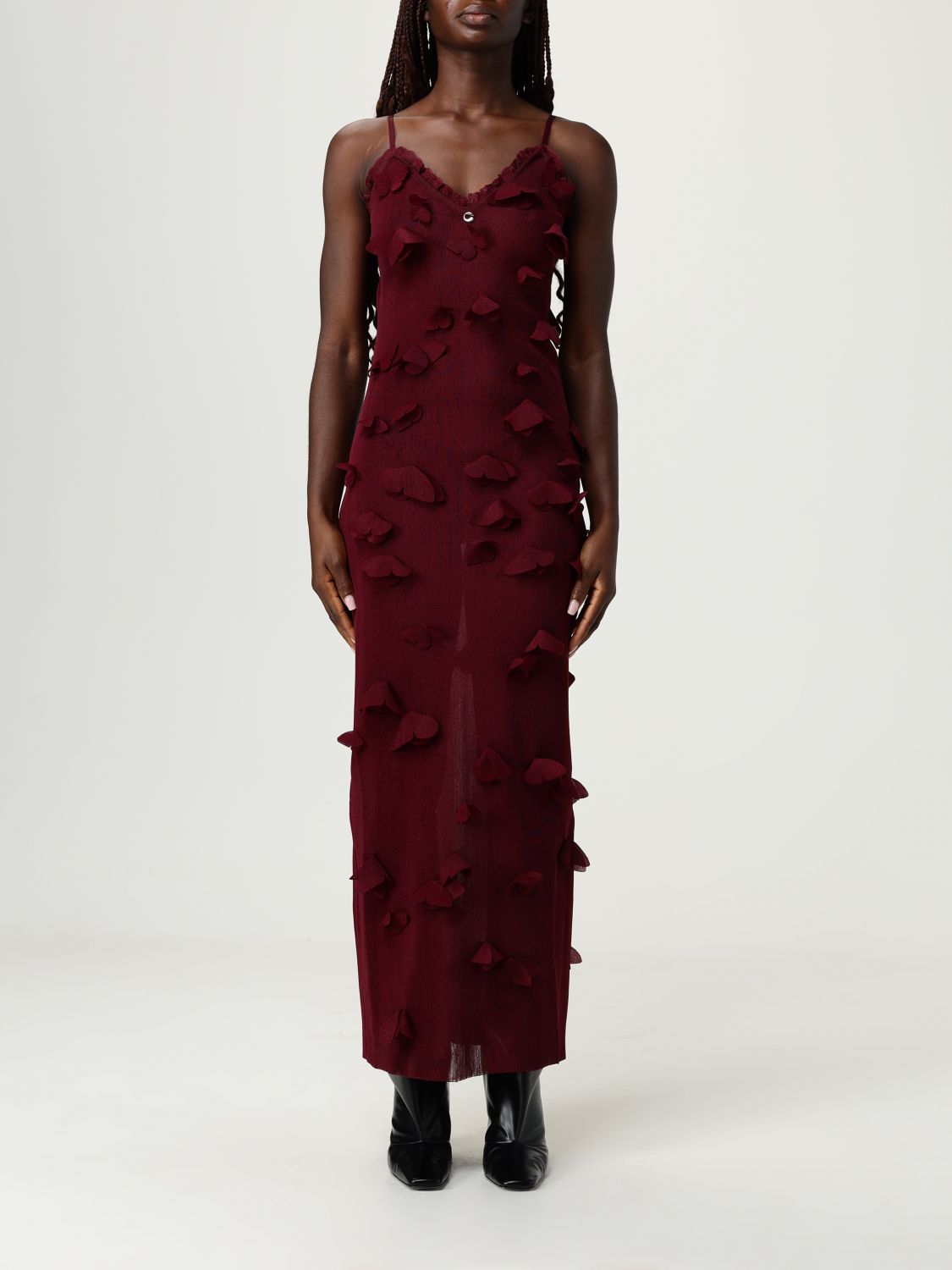 Coperni Red Sleeveless Midi Dress With V Neck And Butterfly Embellishments In Tech Fabric Woman In Red