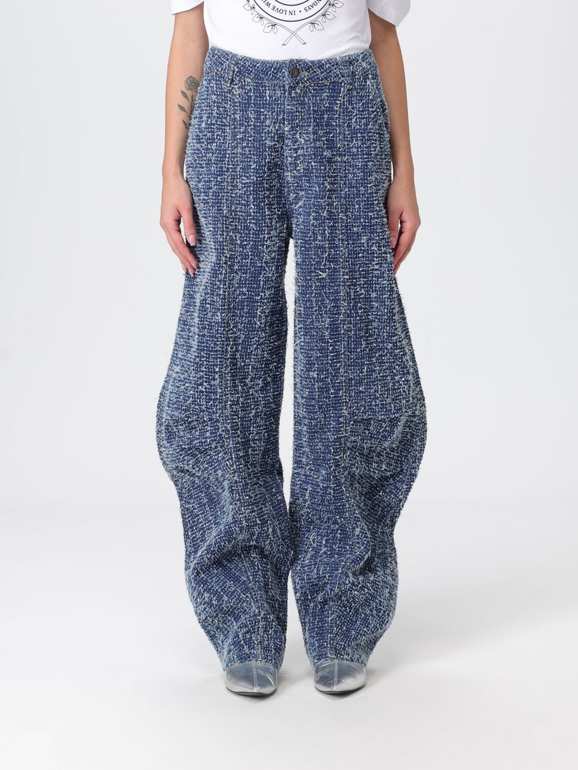 Rotate Birger Christensen Textured Fabric Trousers Featuring Pockets In Blue