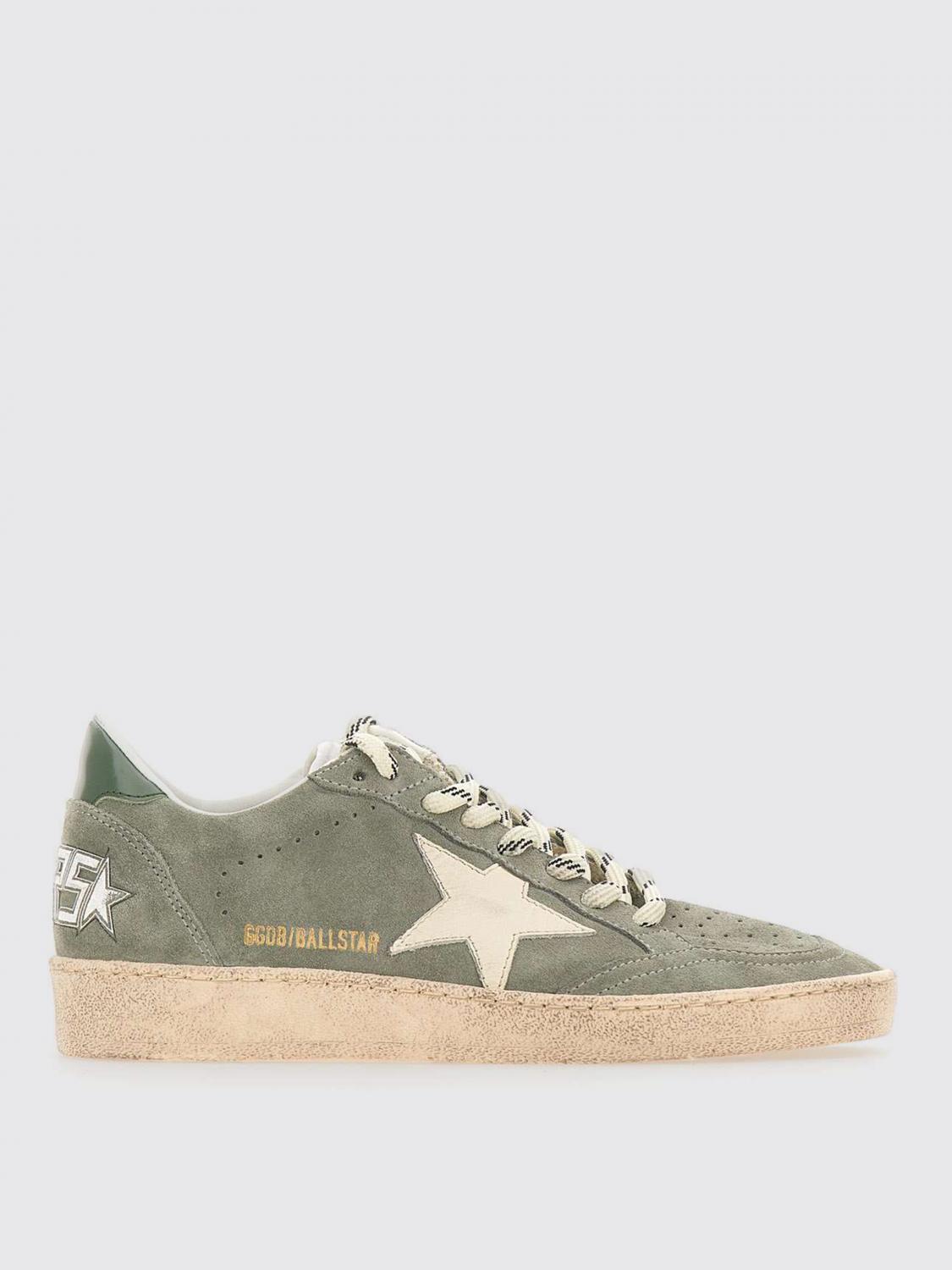 Golden Goose Ball Star Distressed Leather-trimmed Suede Sneakers In Green