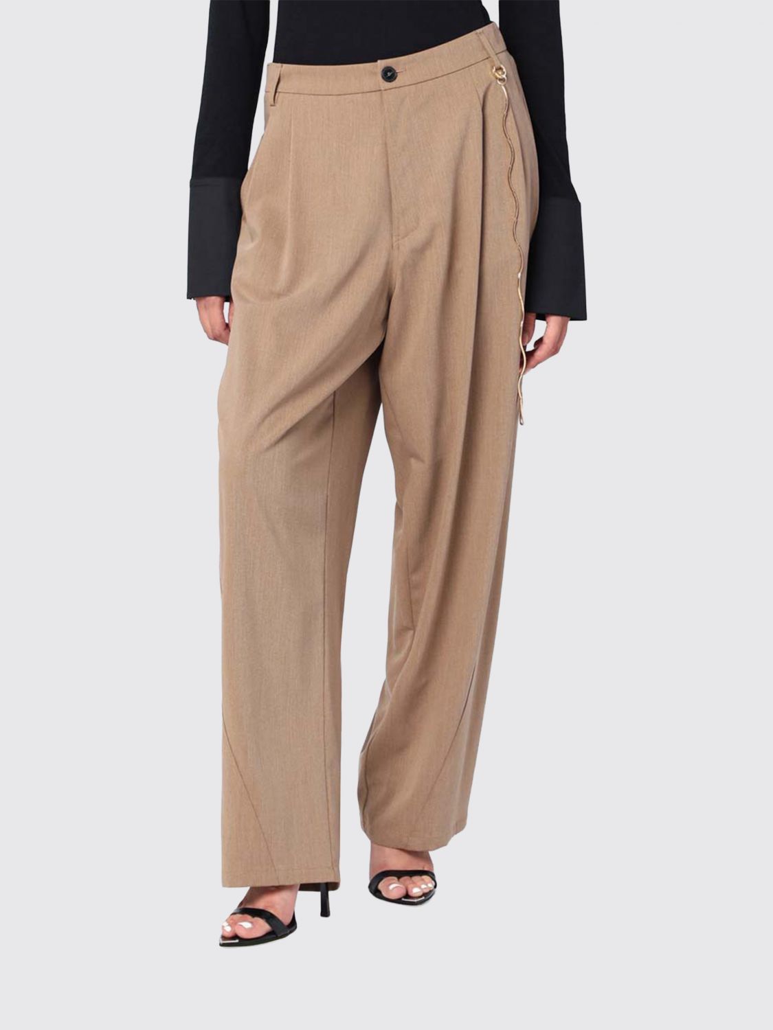 Darkpark Beige Trousers With Side Chain Detail In Brown