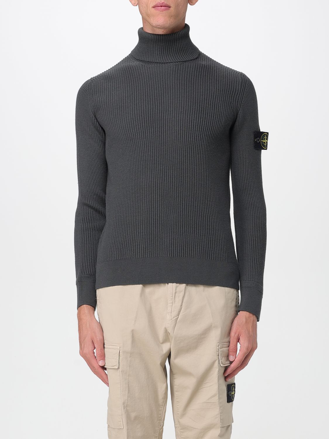 Stone Island Compass-patch Ribbed-knit Jumper In Brown