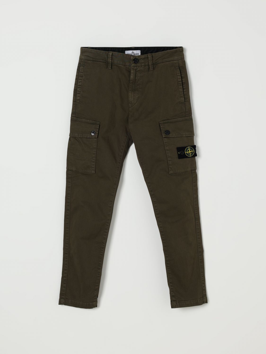 Stone Island Green Pants With Logo Patch On The Front In Cotton Stretch Boy In Green