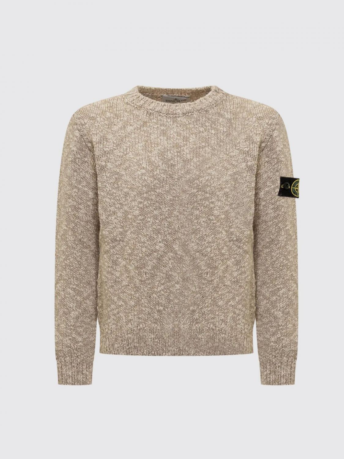 Stone Island Crew Neck Patch Sweater In Brown