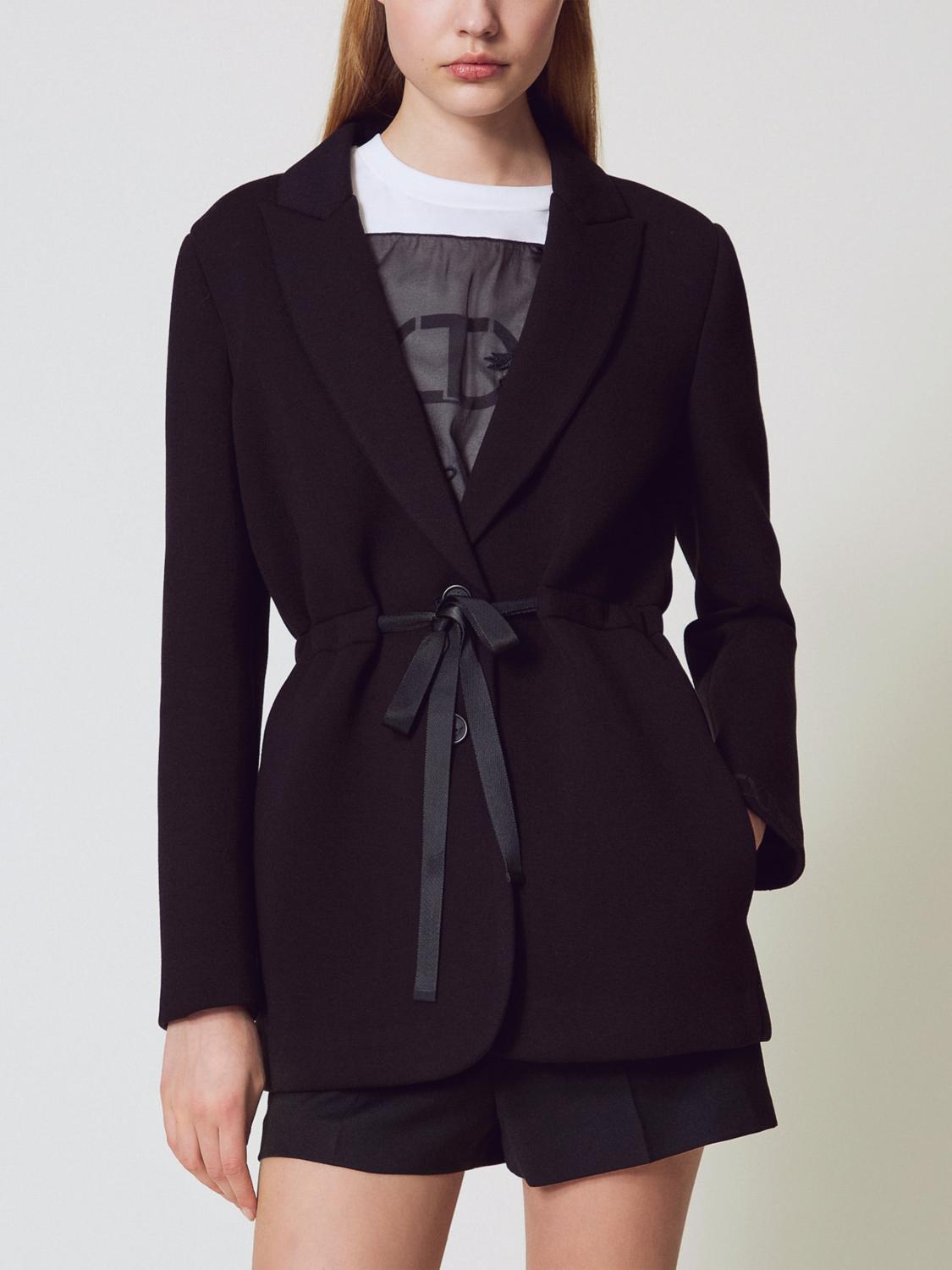 Twinset Scuba-fabric Tie-waist Blazer In Black