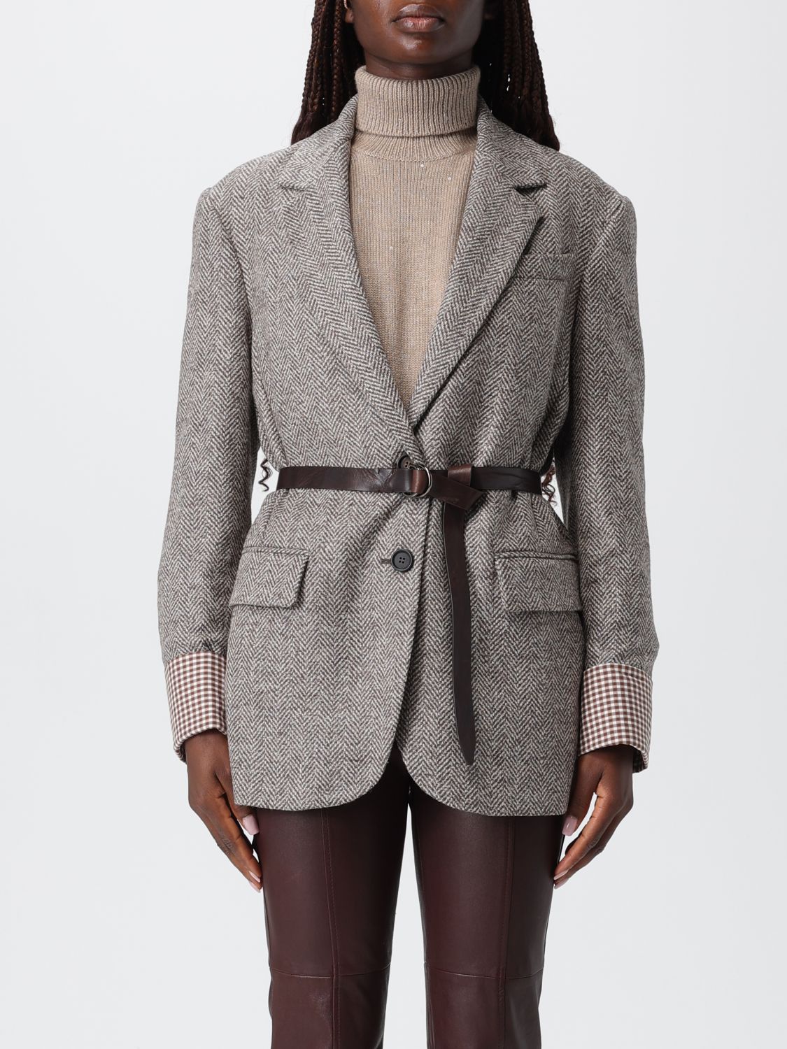 Brunello Cucinelli Jacket Woman Color Brown In Gray