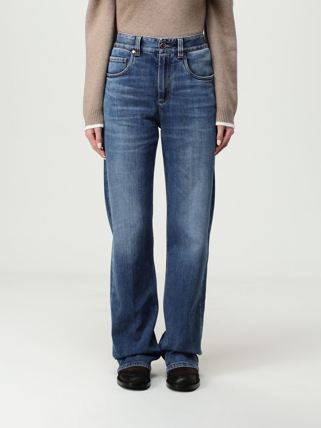 Brunello Cucinelli Jeans Woman Color Blue In Black