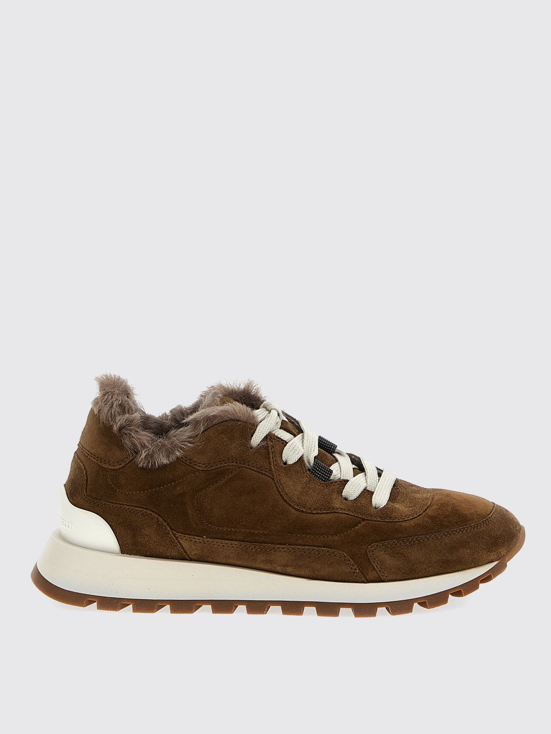 Brunello Cucinelli Runner Monili Suede And Canvas Sneakers In Nude