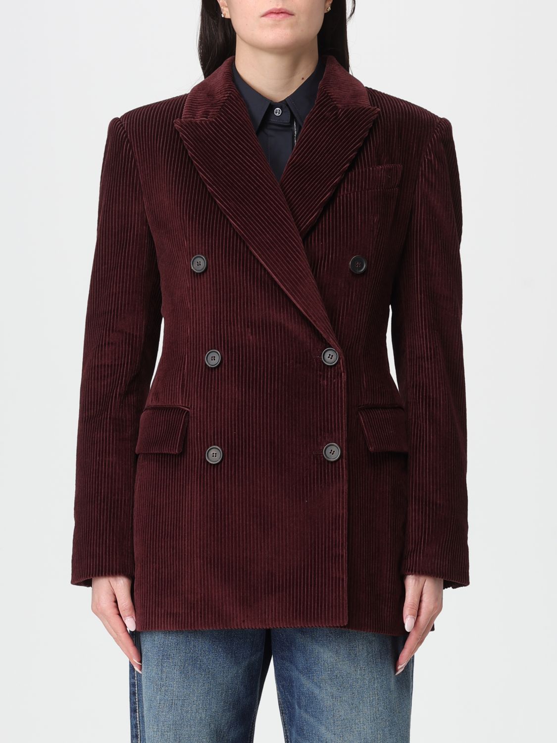 Brunello Cucinelli Bordeaux Velvet Double-breasted Jacket In Brown